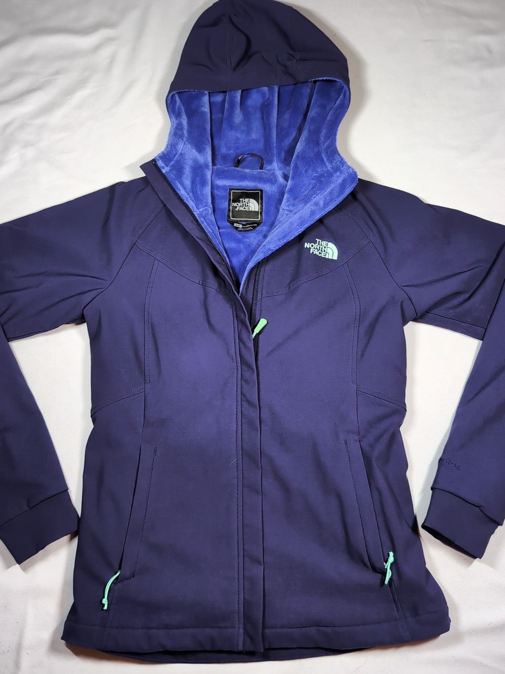The North Face Women's Dark Purple Hooded Ski Jacket with Blue Plush Lining